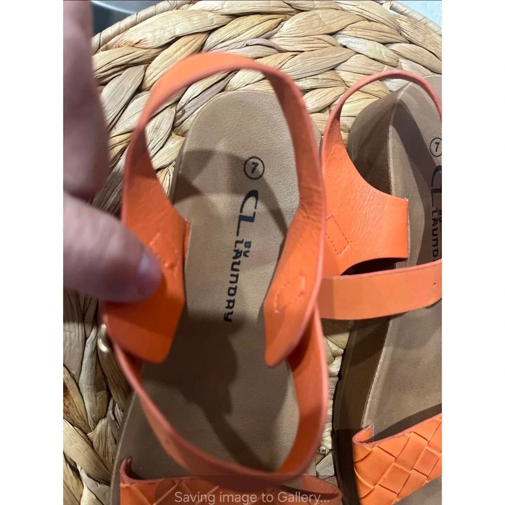 CL by Laundry Orange Woven Platform Sandals Womens Size 7 Buckle Ankle Strap